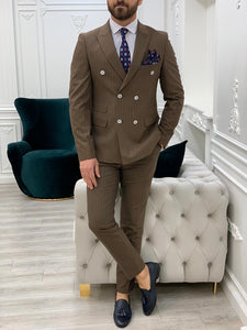 Furino Brown Slim Fit Double Breasted Pinstripe Suit-baagr.myshopify.com-1-BOJONI