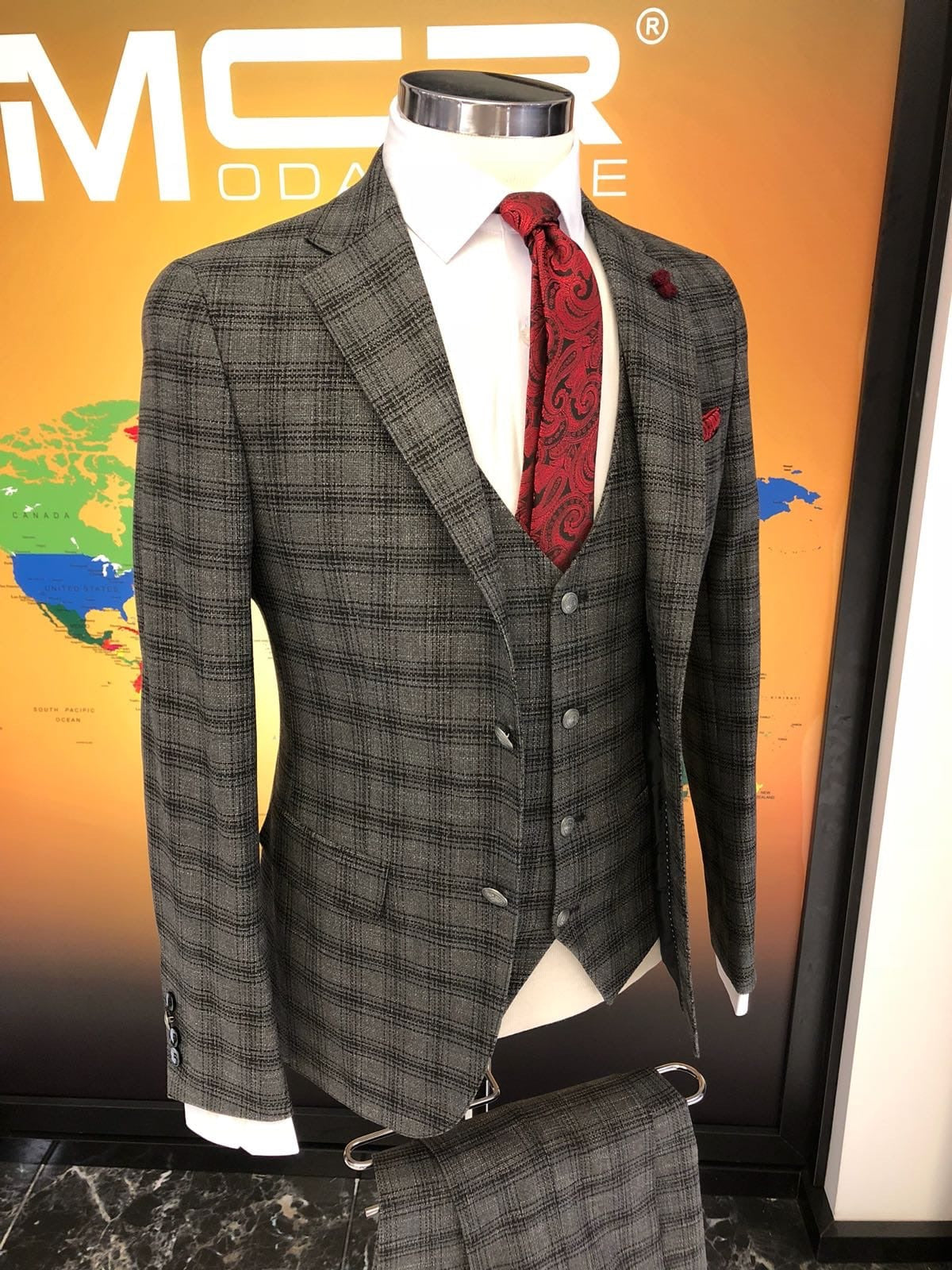 Slim-Fit Plaid Suit Vest Gray-baagr.myshopify.com-suit-BOJONI