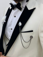 Load image into Gallery viewer, Fettachi White Slim Fit Velvet Peak Lapel Tuxedo-baagr.myshopify.com-1-BOJONI
