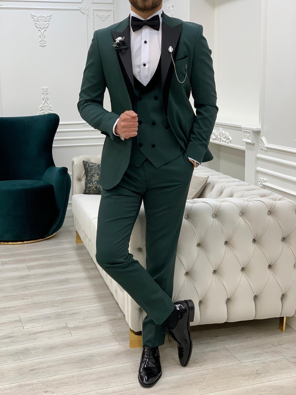 Partoni Royal Green Slim Fit Tuxedo-baagr.myshopify.com-1-BOJONI