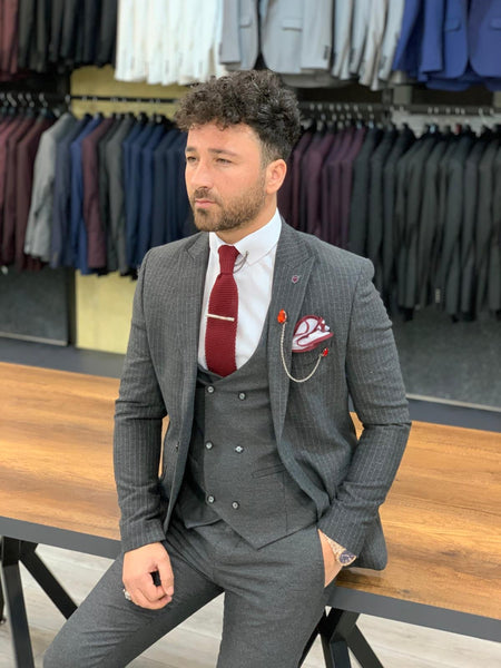 Rocca Gray Slim Fit Pinstripe Suit | BOJONI