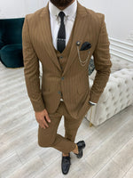 Load image into Gallery viewer, Lambrusco Brown Slim Fit Peak Lapel Striped Suit-baagr.myshopify.com-1-BOJONI

