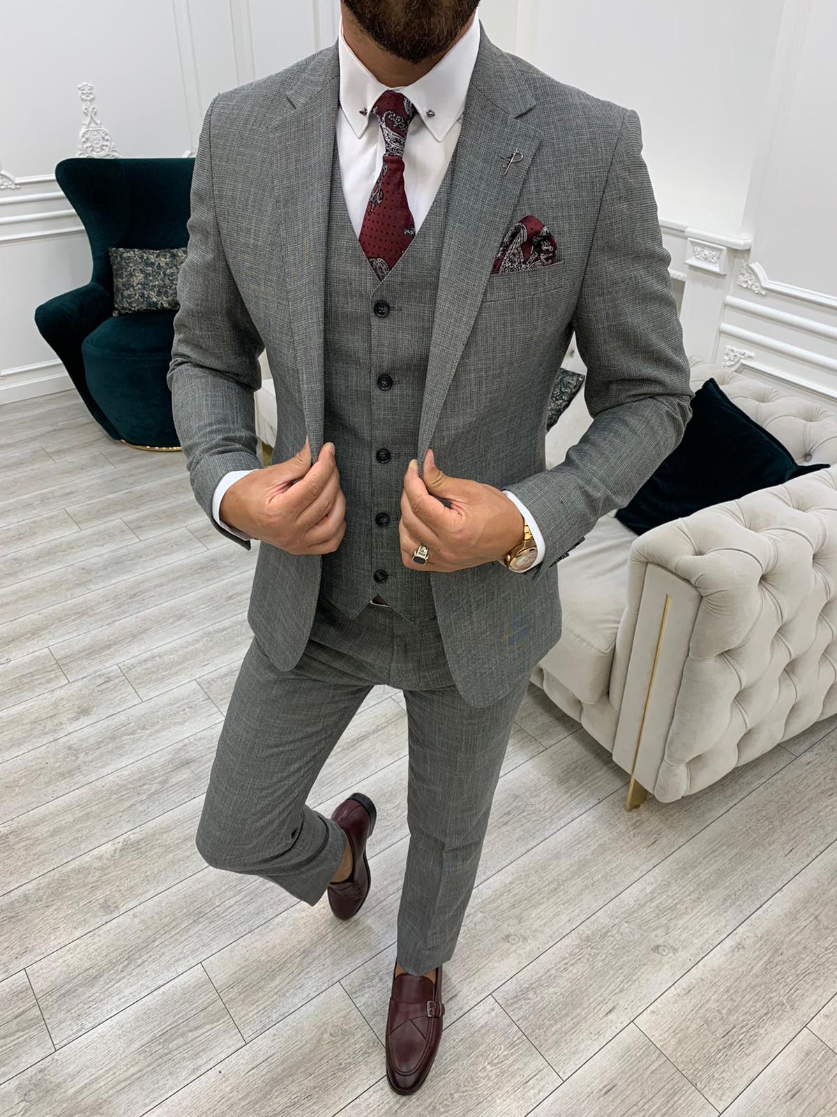 Bojoni Crystal Gray Slim Fit Suit