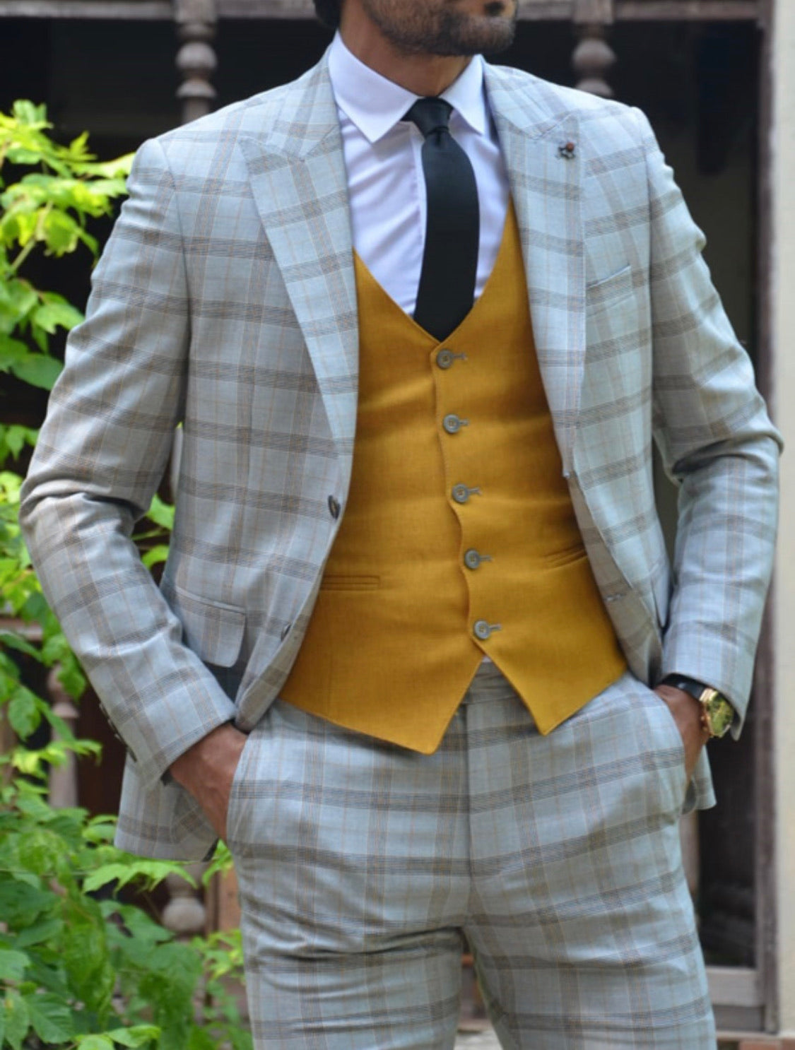 New Bern Camel Slim Fit Plaid Suit-baagr.myshopify.com-suit-BOJONI