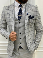 Load image into Gallery viewer, Argeli Dark Gray Plaid Slim Fit Suit-baagr.myshopify.com-1-BOJONI
