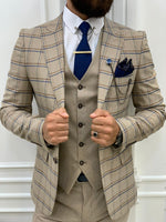 Load image into Gallery viewer, Argeli Cream Plaid Slim Fit Suit-baagr.myshopify.com-1-BOJONI
