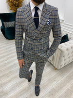 Load image into Gallery viewer, Vince Navy Blue Slim Fit Double Breasted Plaid Suit-baagr.myshopify.com-1-BOJONI
