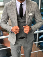 Load image into Gallery viewer, Greh Slim-Fit Plaid Suit Vest Gray-baagr.myshopify.com-suit-BOJONI
