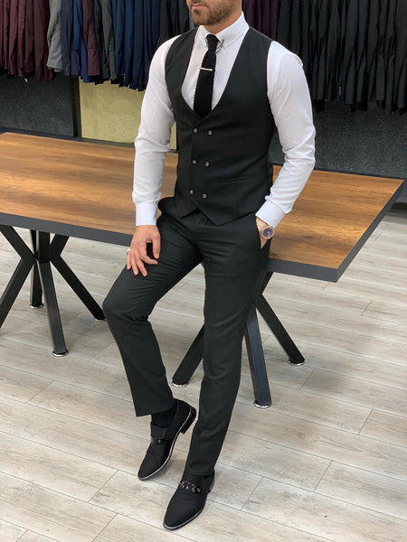 Rocca Black Slim Fit Pinstripe Suit | BOJONI