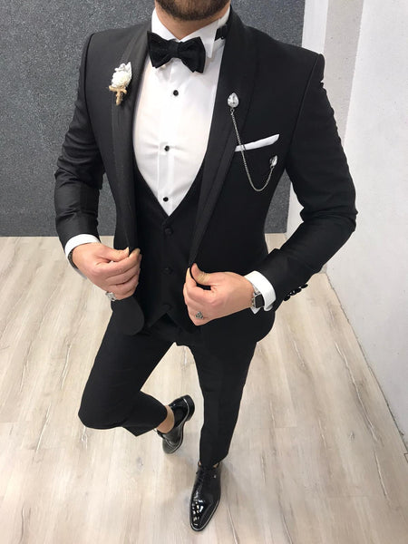 Nova Slim Fit Diamond Black Tuxedo | BOJONI