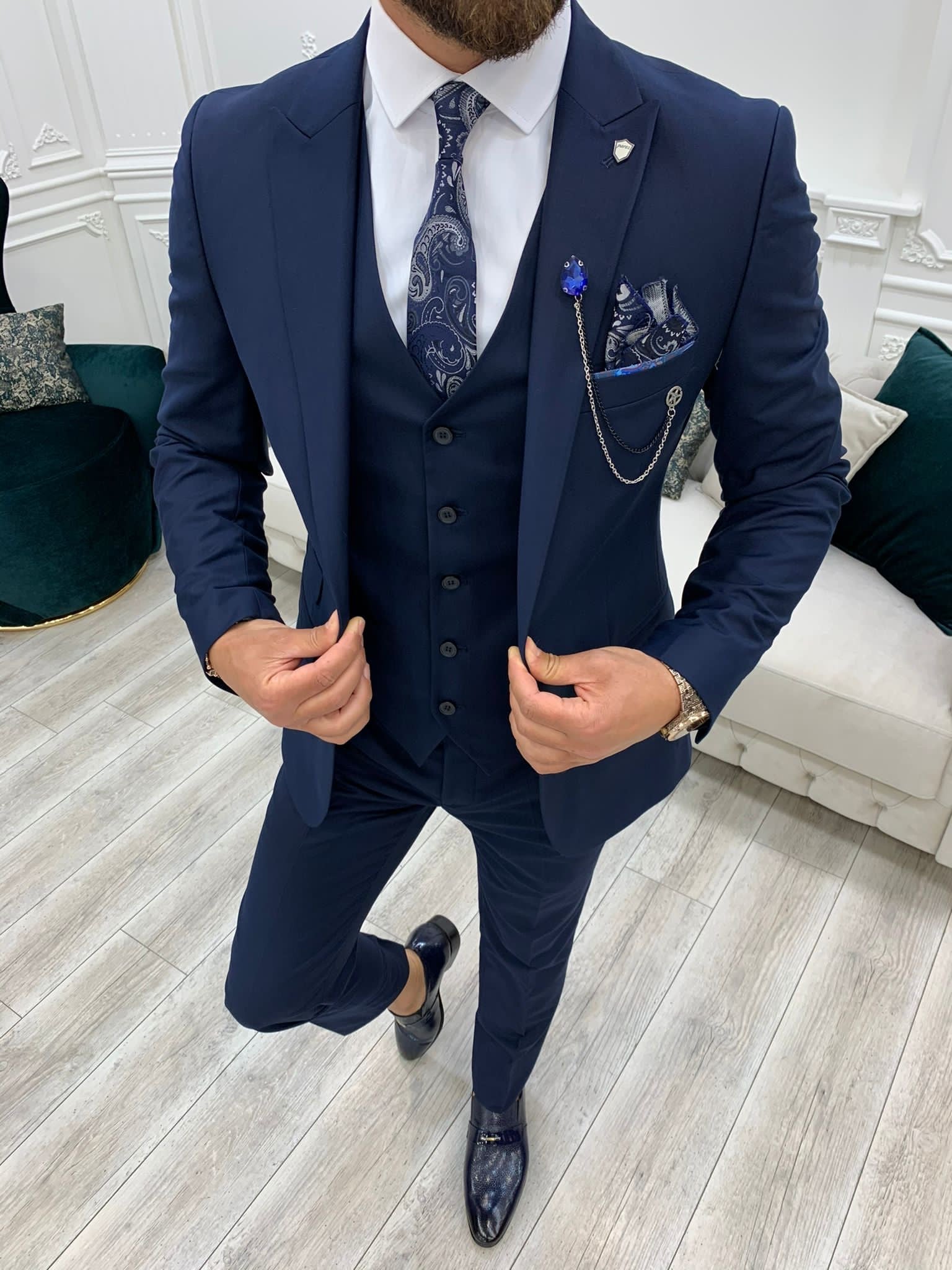 Forenzax Navy Blue Slim Fit Suit BOJONI