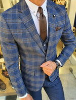 Load image into Gallery viewer, Henderson Navy Blue Slim Fit Plaid Suit-baagr.myshopify.com-suit-BOJONI
