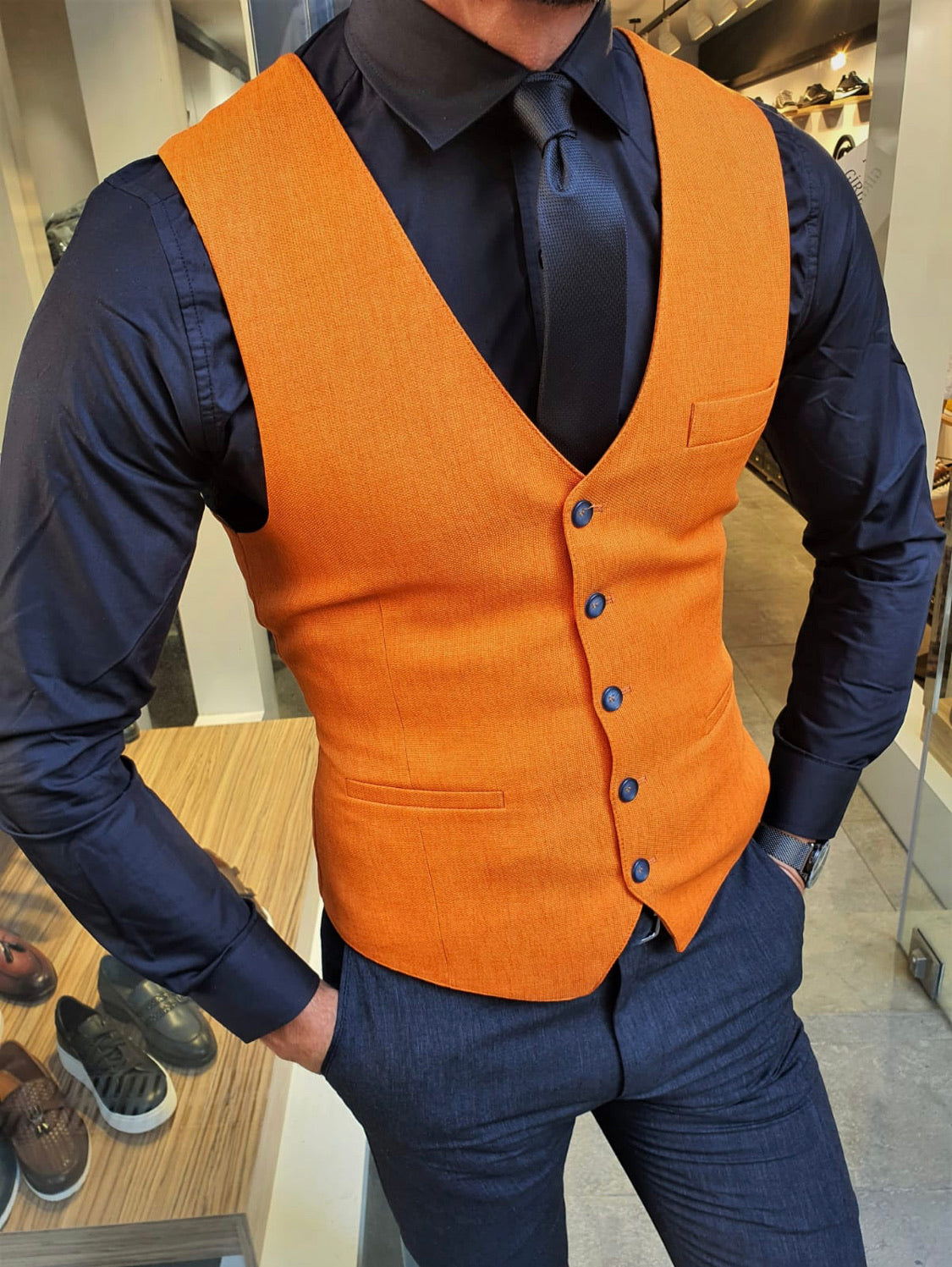 Ardenza Orange Slim Fit Vest-baagr.myshopify.com-suit-BOJONI