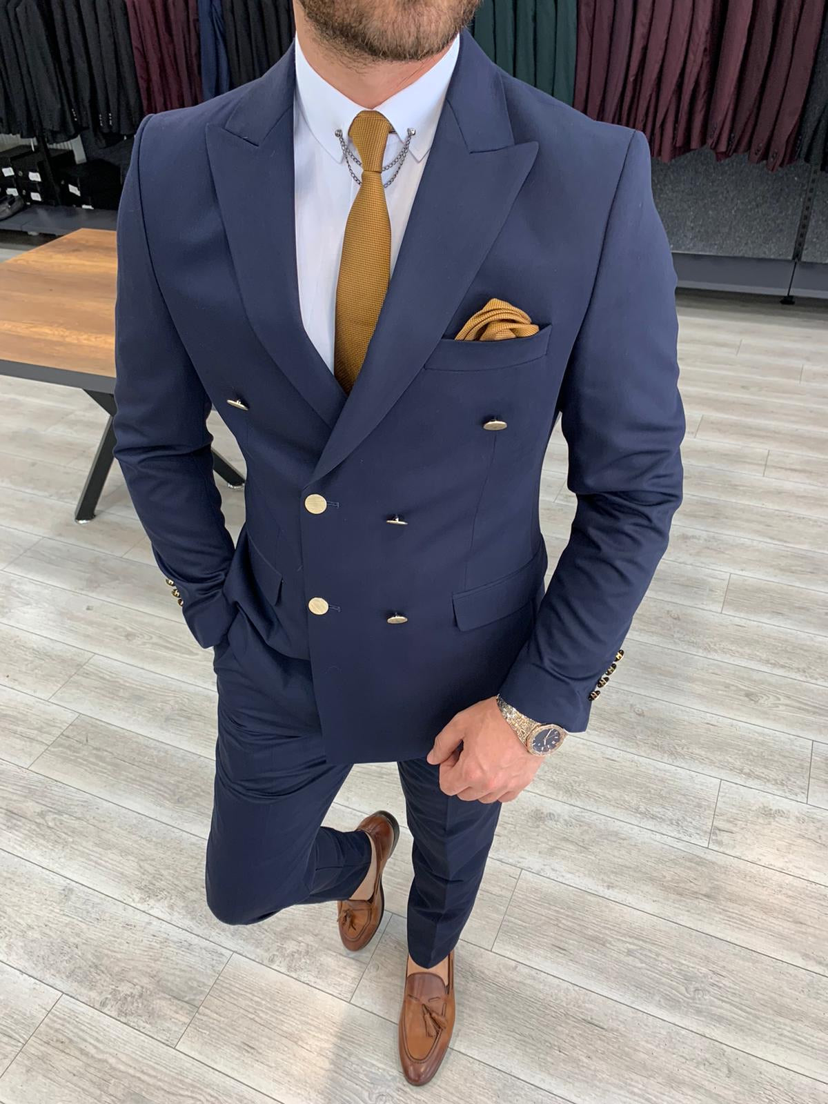 Baby blue double breasted suit Clearance