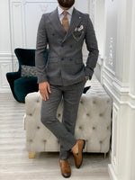 Load image into Gallery viewer, Rosario Dark Gray Slim Fit Double Breasted Plaid Suit-baagr.myshopify.com-1-BOJONI
