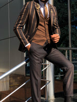Load image into Gallery viewer, Lazi Slim-Fit Striped Suit Vest Brown-baagr.myshopify.com-suit-BOJONI
