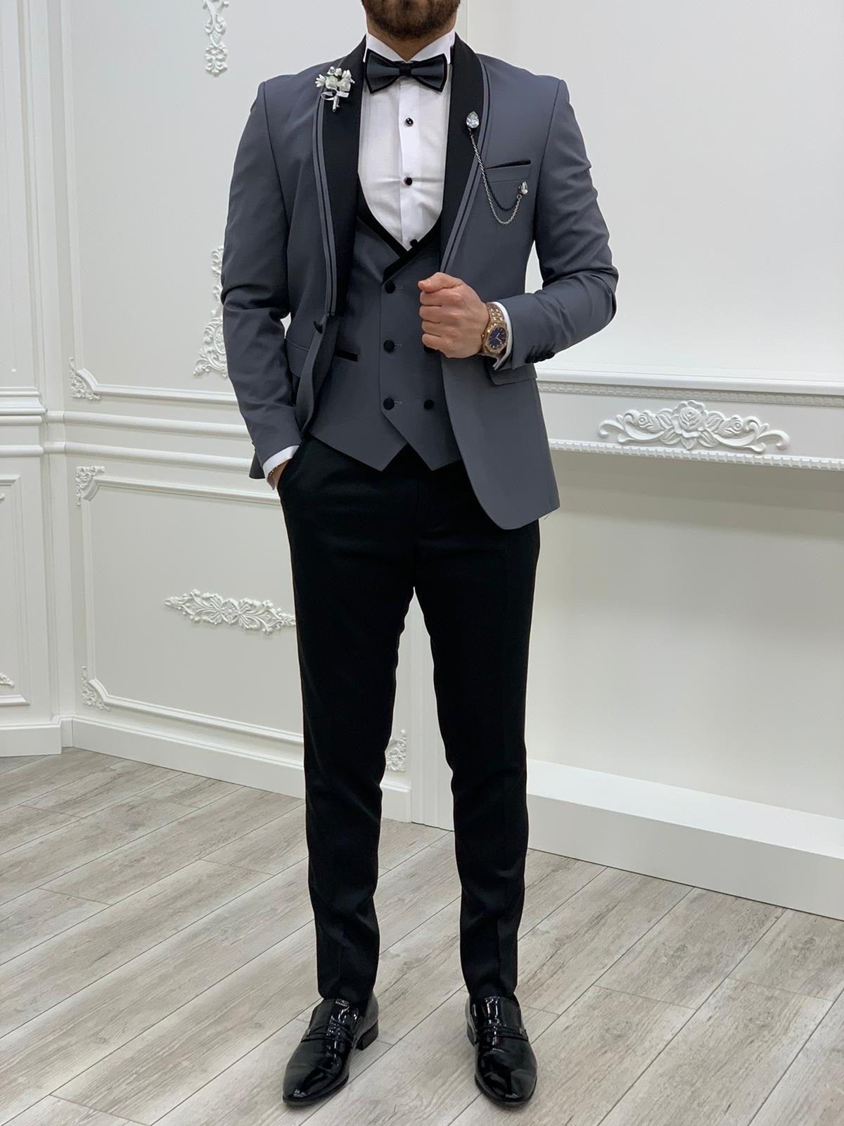 Serra Royal Gray Slim Fit Tuxedo | BOJONI
