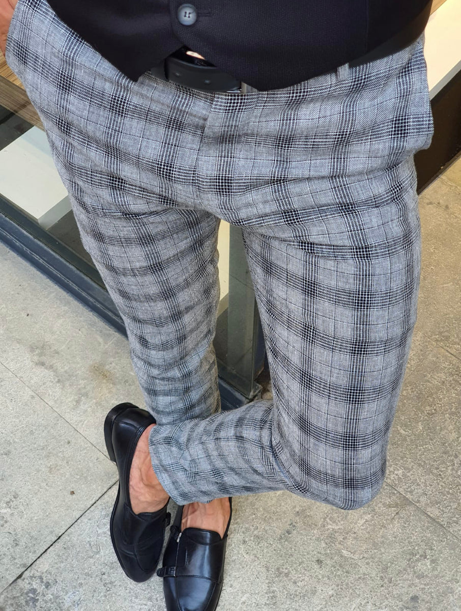 New Bern Black Slim Fit Plaid Pants | BOJONI