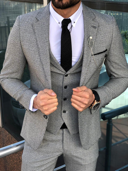 Slim-Fit Plaid Suit Vest Gray | BOJONI