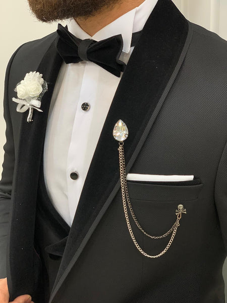 Ventura Black Slim Fit Velvet Peak Lapel Tuxedo | BOJONI