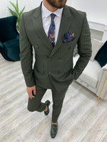 Load image into Gallery viewer, Furino Khaki Slim Fit Double Breasted Pinstripe Suit-baagr.myshopify.com-1-BOJONI
