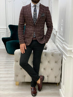 Load image into Gallery viewer, Serra Burgundy Slim Fit Plaid Suit-baagr.myshopify.com-1-BOJONI
