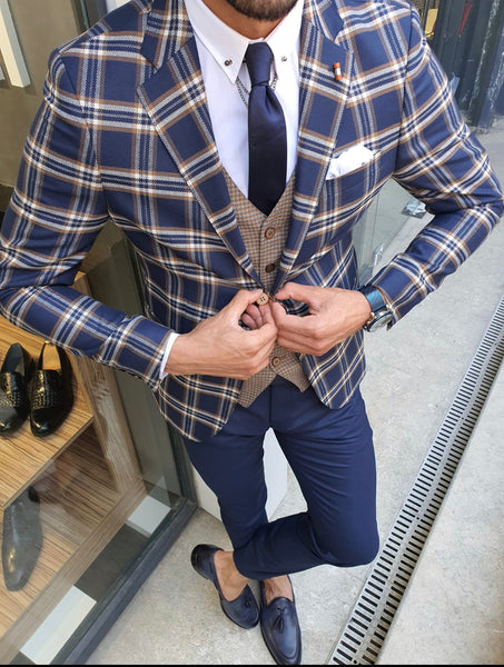 Bellingham Indigo Slim Fit Plaid Check Suit | BOJONI