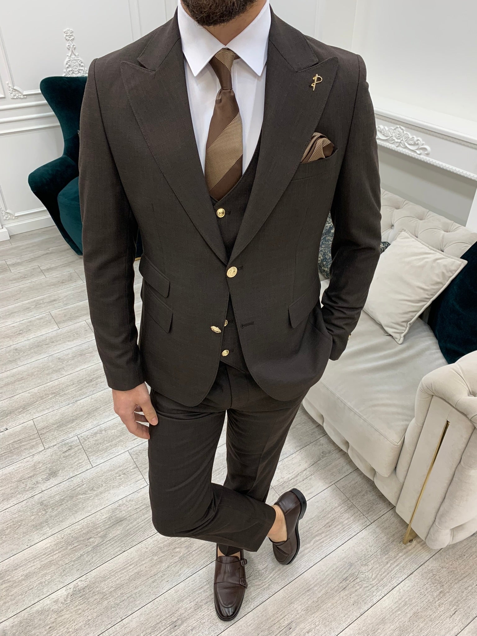 Bojoni Argeli Coffee  Slim Fit Suit
