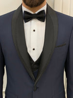 Load image into Gallery viewer, Bojoni Tishko Navy Diamond Shawl Collar Slim Fit Tuxedo
