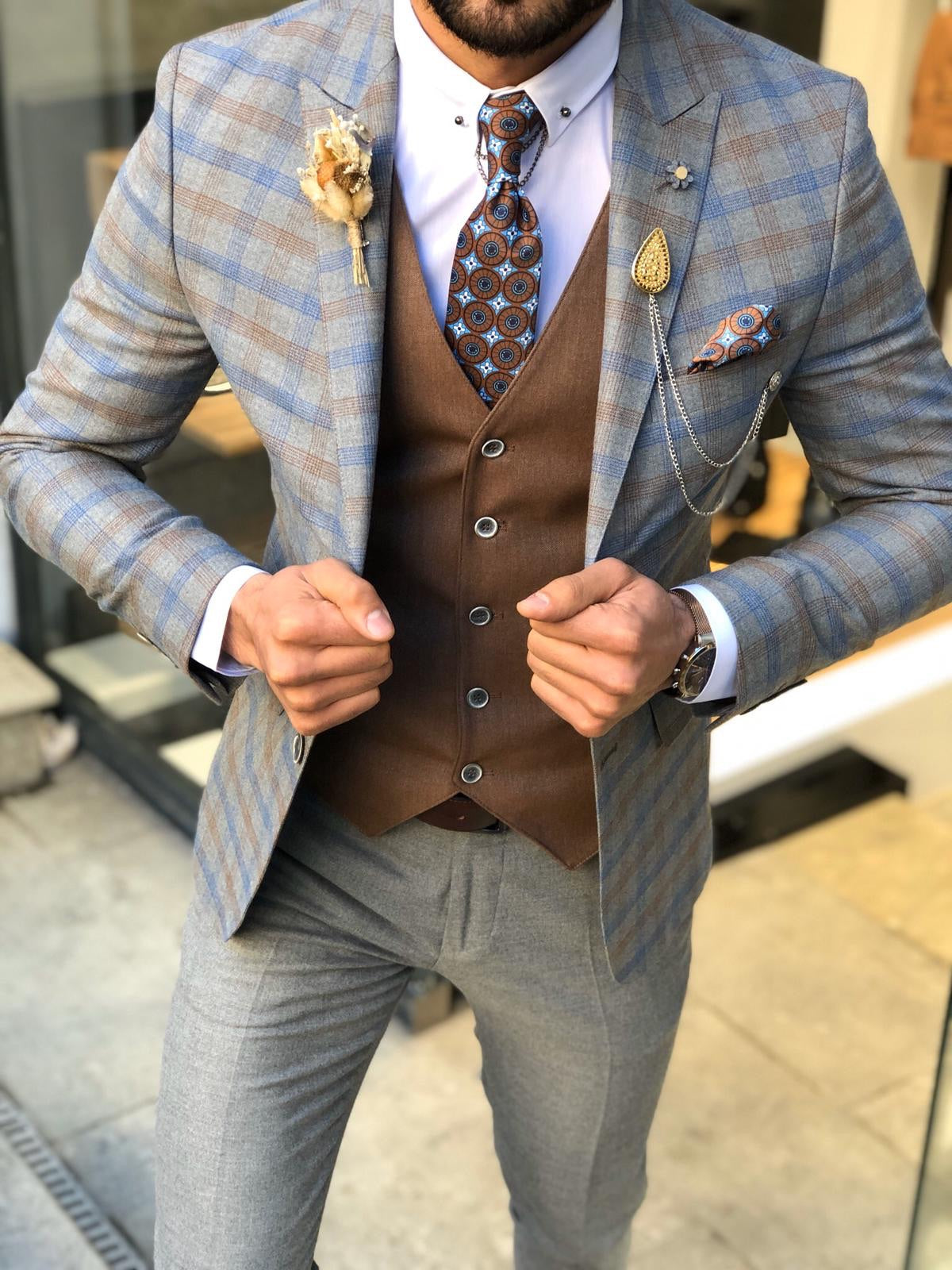 Macr Slim-Fit Plaid Suit Vest Camel-baagr.myshopify.com-suit-BOJONI