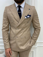 Load image into Gallery viewer, Vince Beige Slim Fit Double Breasted Striped Suit-baagr.myshopify.com-1-BOJONI
