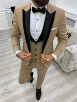 Load image into Gallery viewer, Moncani Dark Cream Slim Fit Velvet Peak Lapel Tuxedo-baagr.myshopify.com-1-BOJONI
