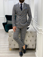 Load image into Gallery viewer, Vince Navy Blue Slim Fit Double Breasted Plaid Suit-baagr.myshopify.com-1-BOJONI
