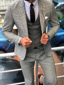 Greh Slim-Fit Plaid Suit Vest Gray-baagr.myshopify.com-suit-BOJONI