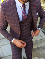 Load image into Gallery viewer, Orem Burgundy Slim Fit Plaid Suit-baagr.myshopify.com-suit-BOJONI
