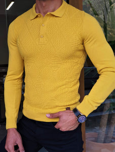 Bloom Yellow Slim Fit Collar Sweater-baagr.myshopify.com-sweatshirts-BOJONI