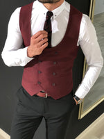 Load image into Gallery viewer, Slim-Fit Double  Breasted Vest Claretred-baagr.myshopify.com-suit-BOJONI
