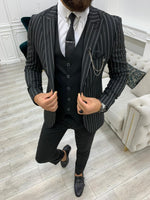 Load image into Gallery viewer, Lambrusco Black  Slim Fit Peak Lapel Striped Suit-baagr.myshopify.com-1-BOJONI

