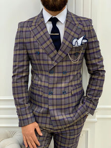 Vince Purple Slim Fit Double Breasted Plaid Suit-baagr.myshopify.com-1-BOJONI