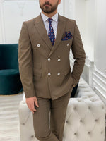 Load image into Gallery viewer, Furino Brown Slim Fit Double Breasted Pinstripe Suit-baagr.myshopify.com-1-BOJONI
