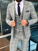 Load image into Gallery viewer, Slim-Fit Plaid  Suit Vest Gray-baagr.myshopify.com-suit-BOJONI
