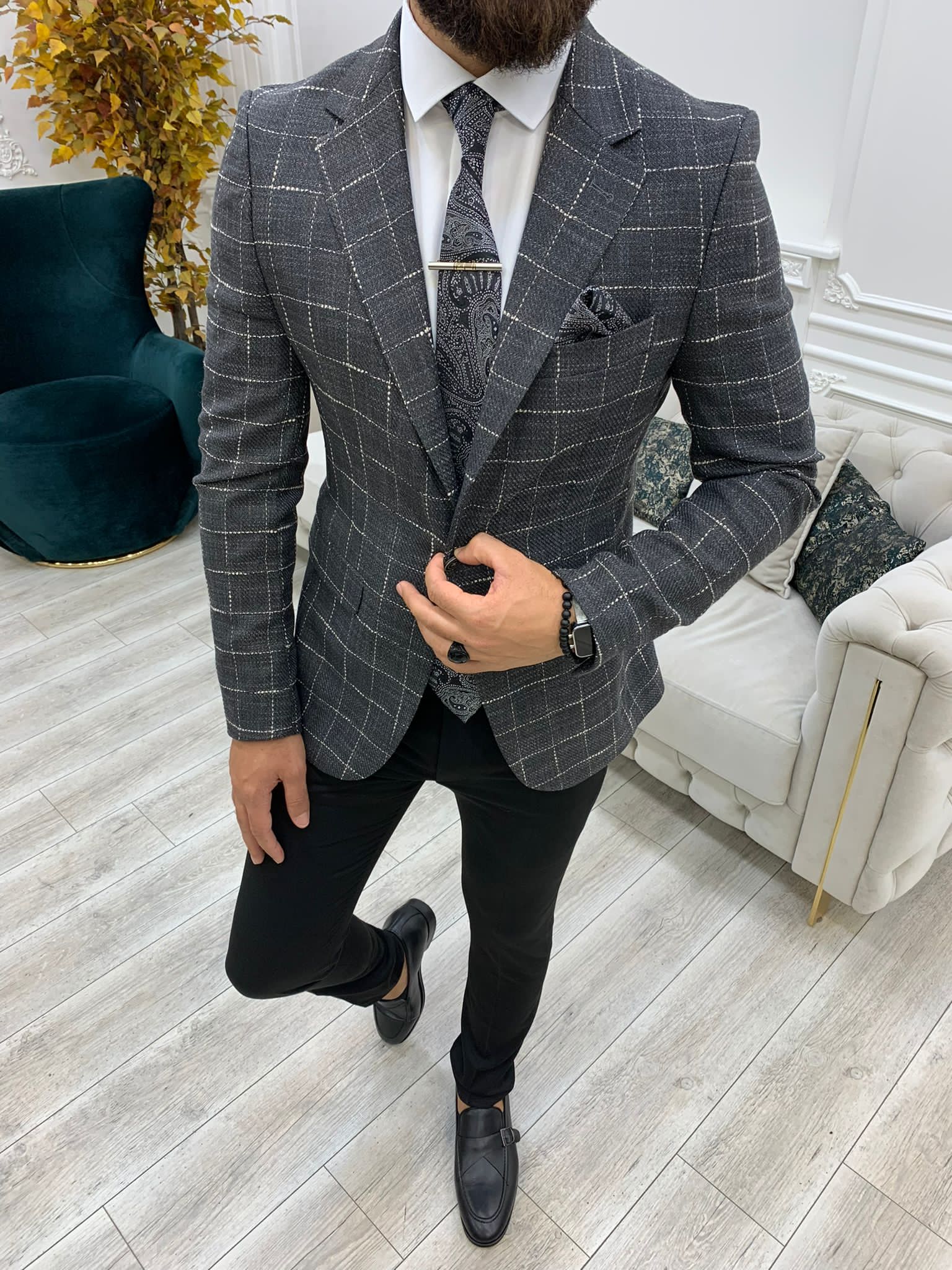 Serra Gray Slim Fit Plaid Suit-baagr.myshopify.com-1-BOJONI