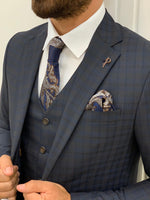 Load image into Gallery viewer, Bojoni Dayton Navy Blue  Plaid Slim Fit Suit
