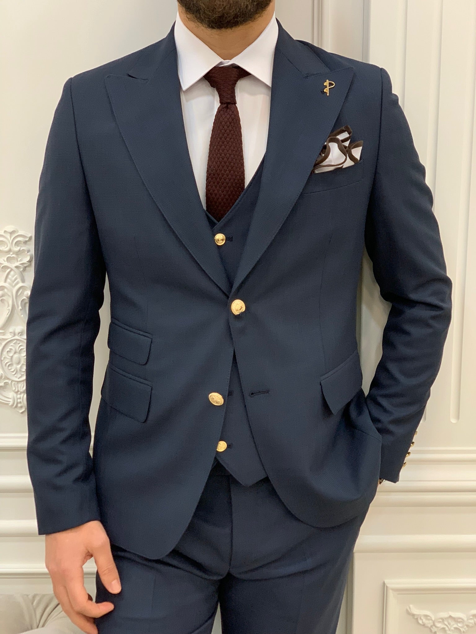 Bojoni Argeli Navy Blue Slim Fit Suit | BOJONI