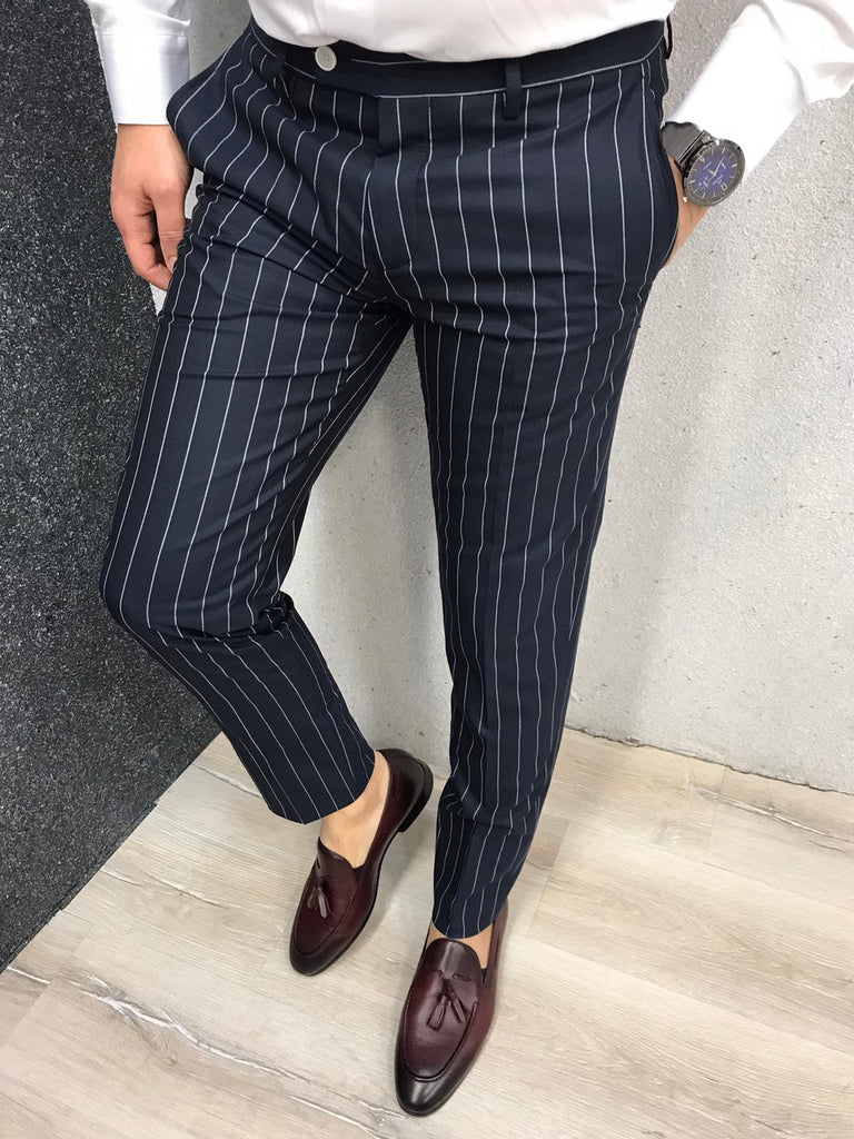 Louis Slim Fit Double Breasted Navy Suit | BOJONI