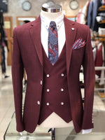 Load image into Gallery viewer, Slim-Fit Plaid Suit Vest Bordeaux-baagr.myshopify.com-suit-BOJONI
