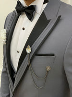 Load image into Gallery viewer, Fettachi Gray Slim Fit Peak Lapel Tuxedo-baagr.myshopify.com-1-BOJONI
