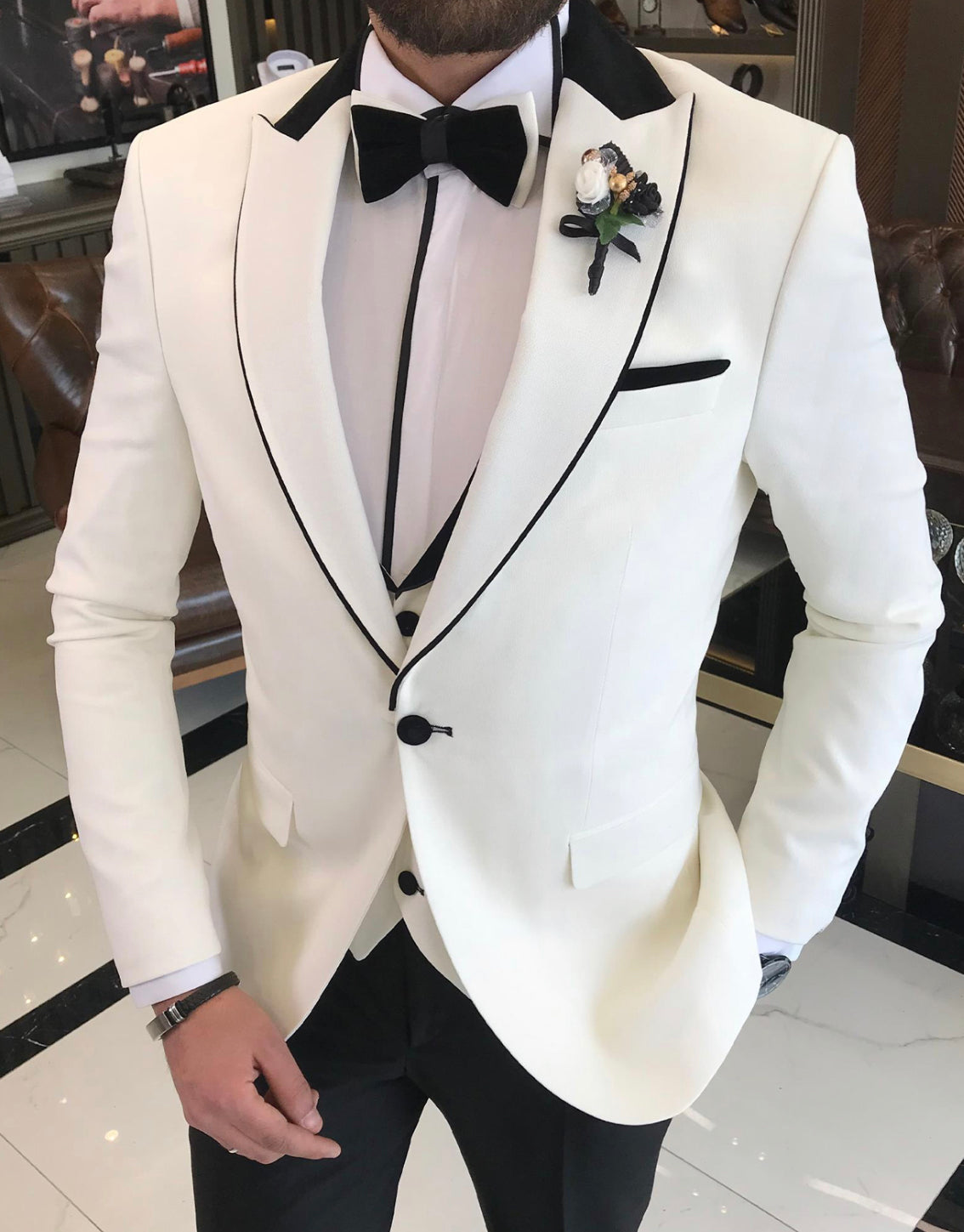 Bojoni Dayton Slim Fit Royal White Tuxedo | BOJONI