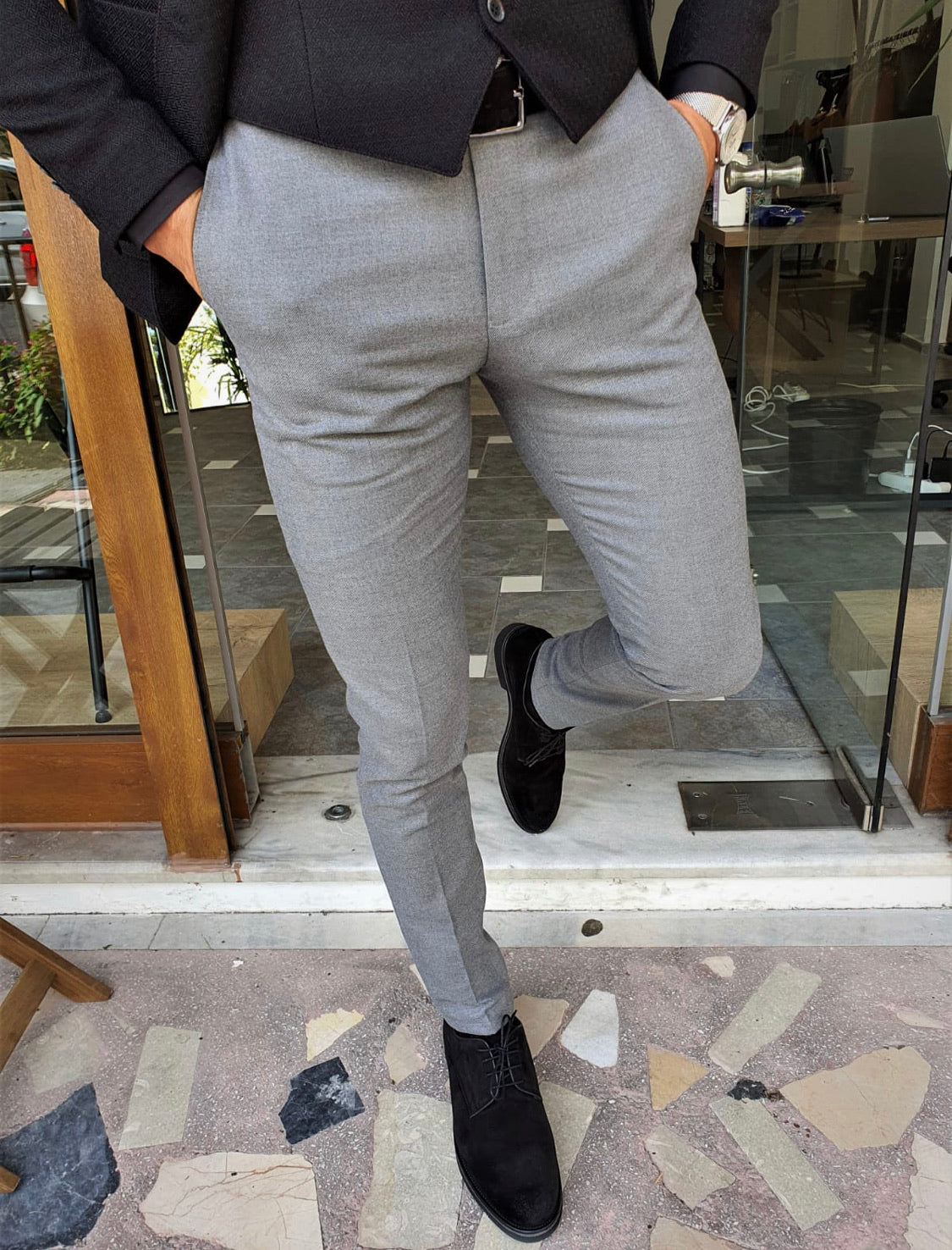 Garuzo Gray Slim Fit Pants-baagr.myshopify.com-Pants-BOJONI
