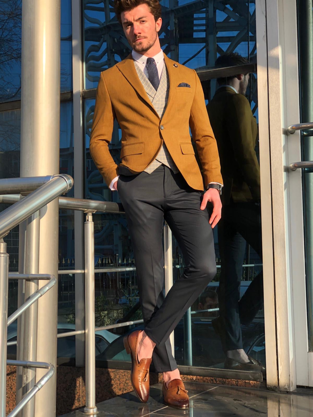Slim-Fit Cotton Suit Vest Camel | BOJONI